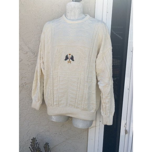 Vintage Mens Le TRICOT MARINE Ireland White Ribbed cotton Sweater Large Flags - Picture 7 of 13